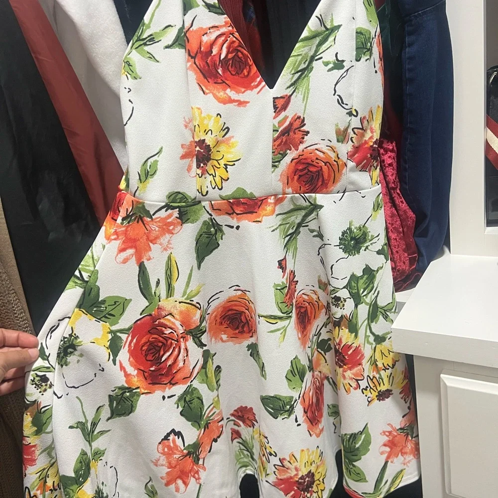 Floral White Spaghetti-Strap Dress - White Floral - Picture 2 of 2